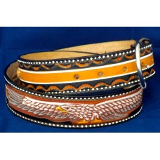 Texas Gold Embossed Leather Belt, Eagle Design in Tan and Black 38" (96cm).